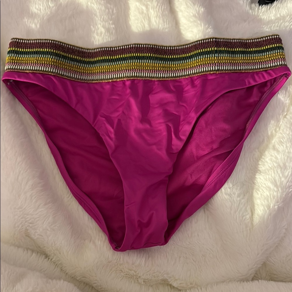 Pink Bikini Bottom with Multicolor Waistband